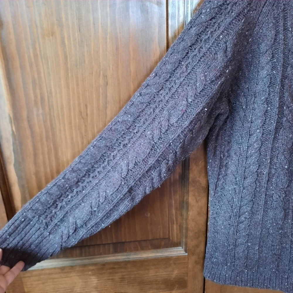Eddie Bauer wool angora blend brown chunky cable knit crewneck sweater